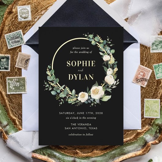 Floral Hoop FOLIE bewerkbare kleur bruiloft uitnod Folie Uitnodiging