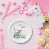 Floral Hoppy Easter Bunny Waterverf Papieren Bordje (Feest)