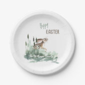 Floral Hoppy Easter Bunny Waterverf Papieren Bordje (Voorkant)