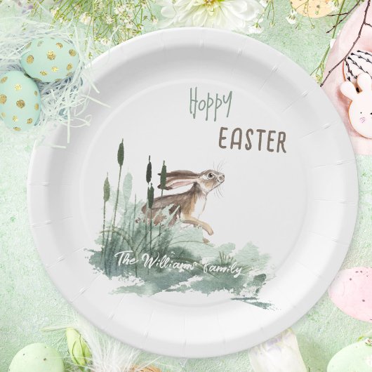 Floral Hoppy Easter Bunny Waterverf Papieren Bordje