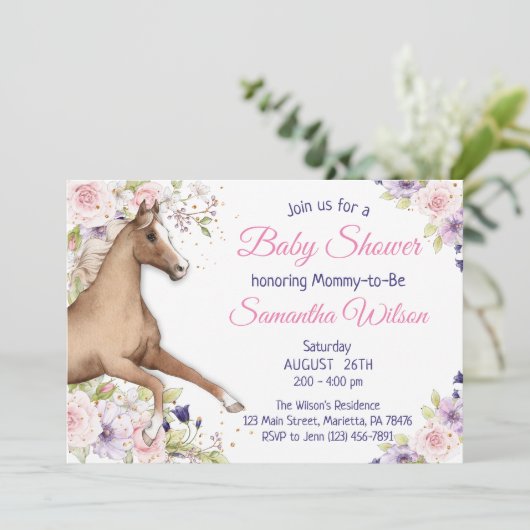 Floral Horse Baby shower Party Kaart (Staand voorkant)