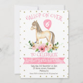 Floral Horse Birthday Party Invitation Kaart (Voorkant)