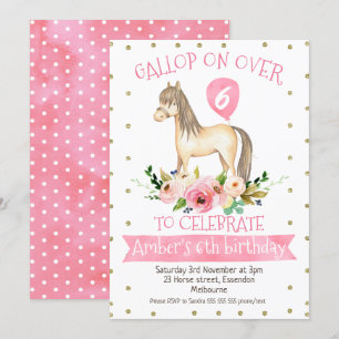 Floral Horse Birthday Party Invitation Kaart
