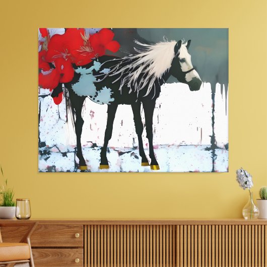 Floral Horse Canvas (Insitu (Woonkamer))