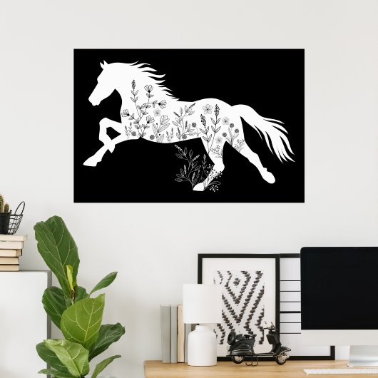 Floral Horse Dierenvriend Poster (Thuiskantoor)