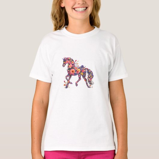 Floral Horse Flower Art T-Shirt (Voorkant)