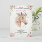 Floral Horse Kids Birthday Invite Template Kaart (Staand voorkant)