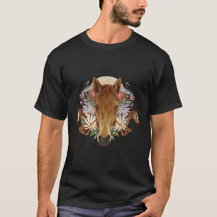 Floral Horse Koe Paard Terug Rijden Western Cottag T-shirt