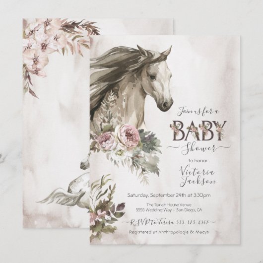 Floral Horse Ranch Baby shower Kaart (Voorkant / Achterkant)