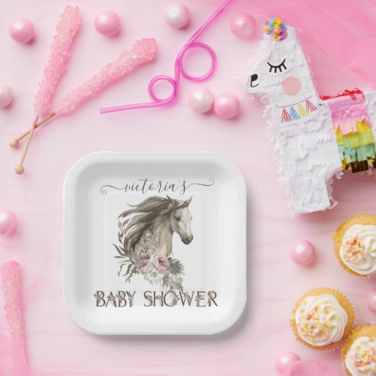 Floral Horse Ranch Baby shower Papieren Bordje (Feest)