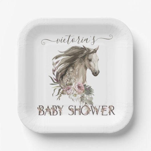Floral Horse Ranch Baby shower Papieren Bordje (Voorkant)