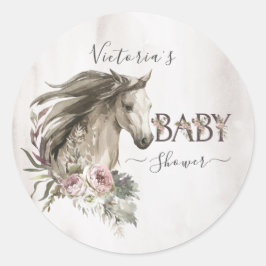 Floral Horse Ranch Baby shower Ronde Sticker