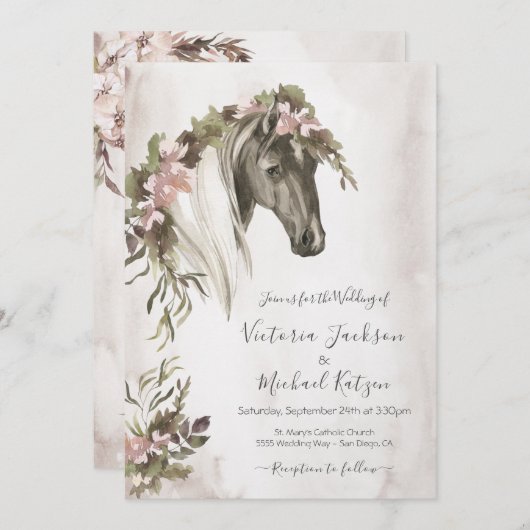 Floral Horse Ranch Wedding Kaart (Voorkant / Achterkant)