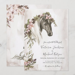 Floral Horse Ranch Wedding Kaart