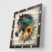 Floral Horse Rustic Vierkante Klok (Hoek)