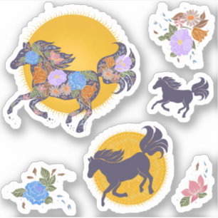 Floral Horse Silhouette_Paarse Stickers Pack