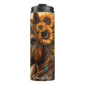 Floral Horse Sunflower Feather Adornment Thermosbeker (Voorkant)