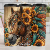 Floral Horse Sunflower Feather Adornment Thermosbeker