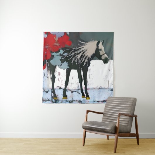 Floral Horse Tapestry Wandkleed (In situ)