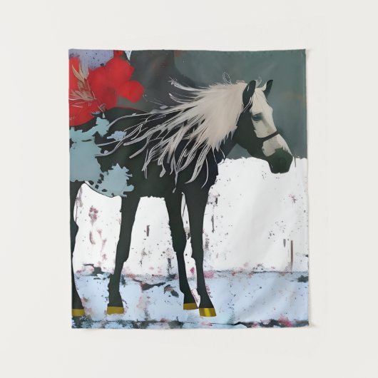 Floral Horse Tapestry Wandkleed (Voorkant)