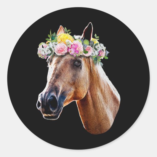 Floral Horseback Riding Equestrian Boerderij Gift Ronde Sticker (Voorkant)