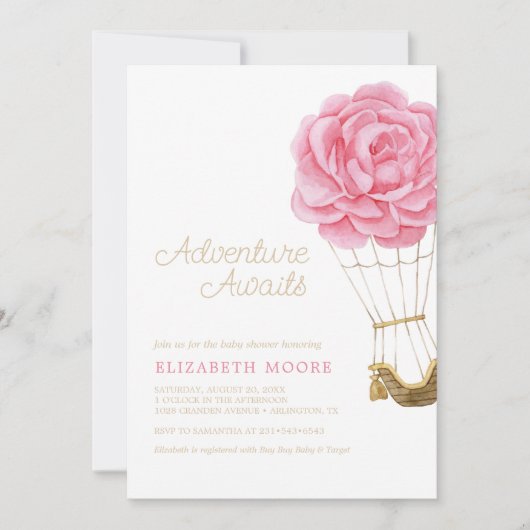 Floral Hot Air Baby shower Peony | Kaart (Voorkant)