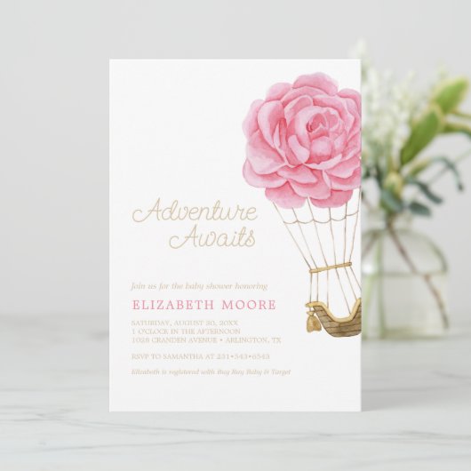 Floral Hot Air Baby shower Peony | Kaart (Staand voorkant)