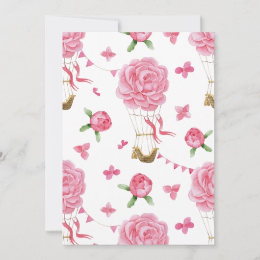 Floral Hot Air Baby shower Peony | Kaart (Achterkant)