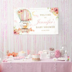 Floral Hot Air Ballon Animal Baby shower Backdrop Spandoek