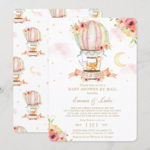 Floral Hot Air Ballon Animals Baby shower per post Kaart