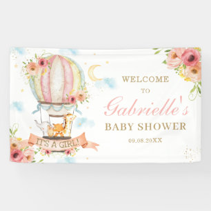 Floral Hot Air Ballon Animals Welkomstachtergrond Spandoek