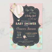 Floral Hot Air Ballon Baby shower Invitation Girl