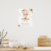 Floral Hot Air Ballon Birthday Animals Welkom Poster (Keuken)