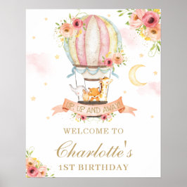 Floral Hot Air Ballon Birthday Animals Welkom Poster
