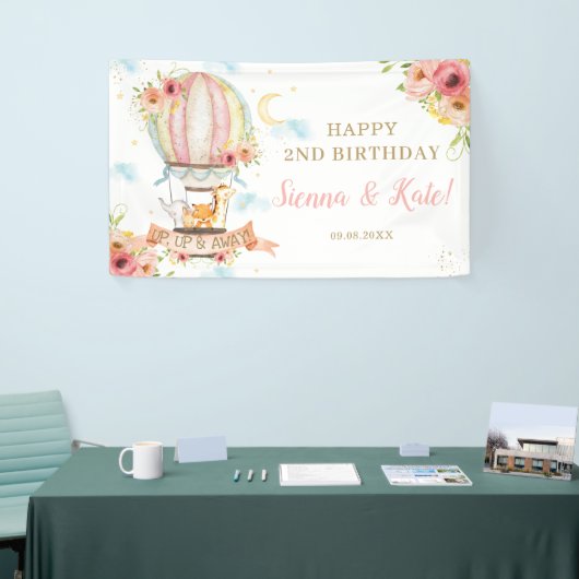 Floral Hot Air Ballon Birthday Backdrop B Spandoek (Beurs)