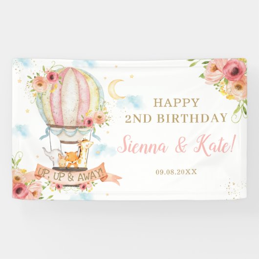 Floral Hot Air Ballon Birthday Backdrop B Spandoek (Horizontaal)