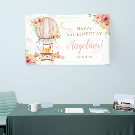 Floral Hot Air Ballon Birthday Backdrop Spandoek (Beurs)