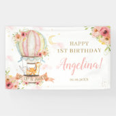 Floral Hot Air Ballon Birthday Backdrop Spandoek (Horizontaal)