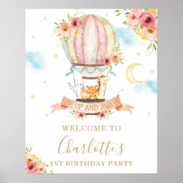 Floral Hot Air Ballon Birthday Welkom Poster