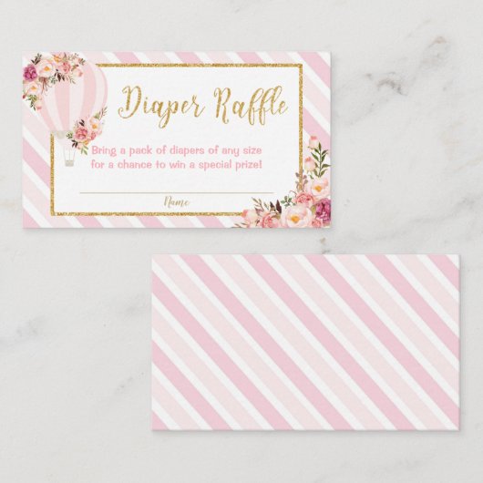 Floral Hot Air Ballon Diaper Raffle Informatiekaartje (Voorkant / Achterkant)