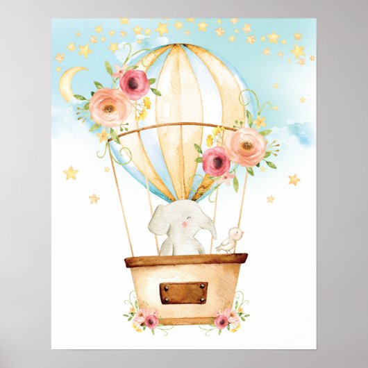 Floral Hot Air Ballon Elephant Adventure wacht Poster (Voorkant)