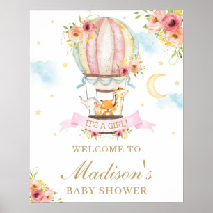 Floral Hot Air Balloon Baby showers Welkom Poster