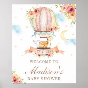 Floral Hot Air Balloon Baby showers Welkom Poster