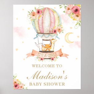 Floral Hot Air Balloon Baby showers Welkom Poster