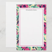 Floral Hot Pink Briefpapier (Voorkant / Achterkant)