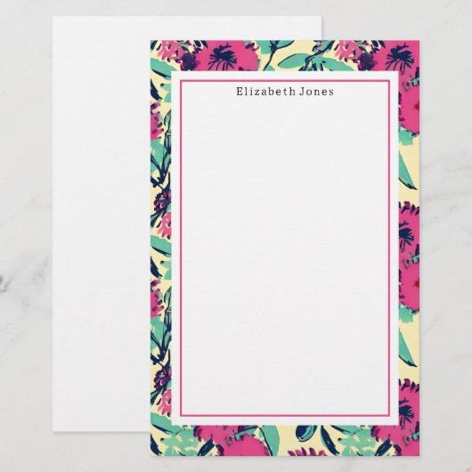 Floral Hot Pink Briefpapier (Voorkant / Achterkant)