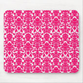   Floral Hot Pink Damask Mousepad Muismat (Voorkant)