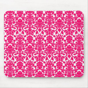 Floral Hot Pink Damask Mousepad Muismat