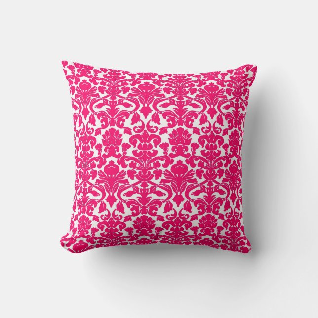  Floral Hot Pink Damask Seal Pillow Kussen (Voorkant)