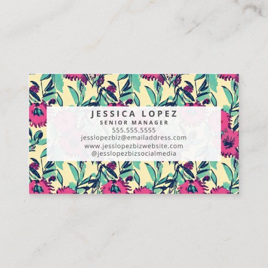 Floral Hot Pink Floral Painting Generic Business C Visitekaartje (Achterkant)